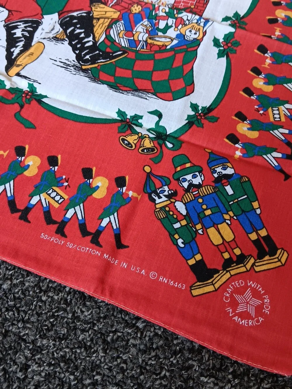 VTG Santa Christmas USA Cotton Poly Bandana Scarf RN16463 Holiday Nutcracker